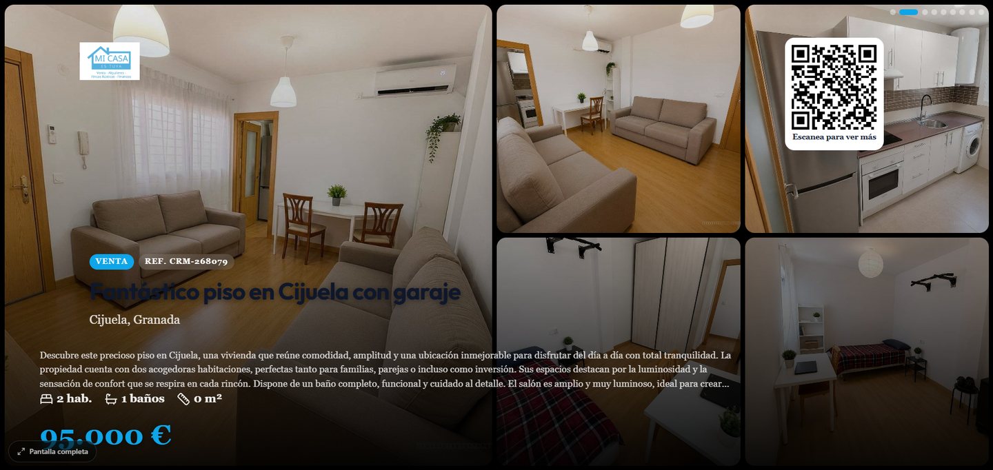 Estilo mosaico: varias fotografías del mismo inmueble a la vez junto a la ficha y el código QR